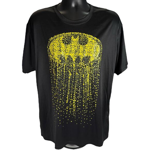 Batman Dripping Logo Shirt XL Black Yellow Raised Print DC Comics 2017 Polyester - Picture 2 of 12